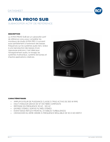 RCF AYRA PRO10 SUB ACTIVE REFERENCE SUBWOOFER spécification | Fixfr