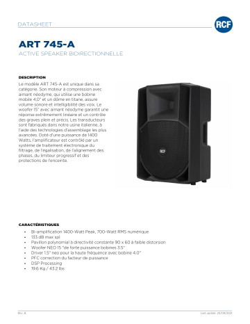 RCF ART 745-A ACTIVE TWO-WAY SPEAKER spécification | Fixfr