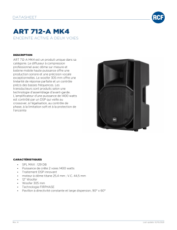 RCF ART 712-A MK4 ACTIVE TWO-WAY SPEAKER spécification | Fixfr