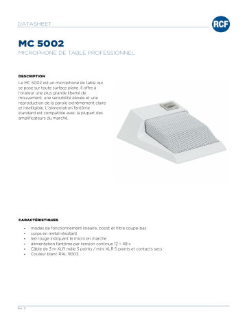 RCF MC 5002 PROFESSIONAL DESKTOP MICROPHONE spécification | Fixfr