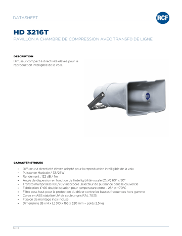 RCF HD 3216T PLASTIC HORN SPEAKER spécification | Fixfr