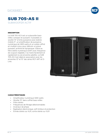 RCF SUB 705-AS II ACTIVE SUBWOOFER spécification | Fixfr