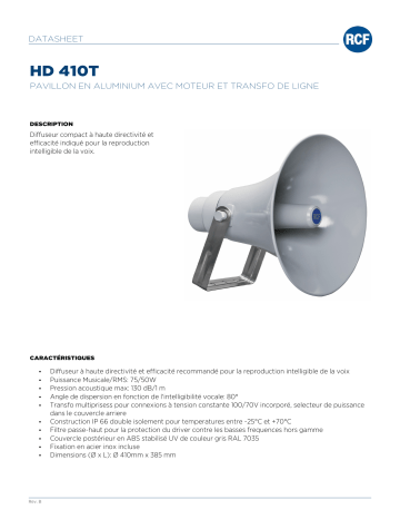 RCF HD 410T ALUMINIUM HORN SPEAKER spécification | Fixfr