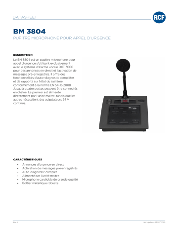 RCF BM 3804 DESK-TOP EMERGENCY MICROPHONE CONSOLE spécification | Fixfr