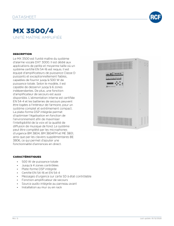 RCF MX 3500/4 AMPLIFIED MASTER UNIT spécification | Fixfr