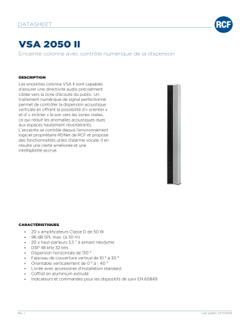 RCF VSA 2050 II DIGITALLY STEERABLE COLUMN SPEAKER spécification | Fixfr