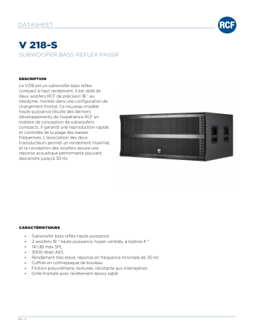 RCF V 218-S PASSIVE BASS REFLEX SUBWOOFER spécification | Fixfr