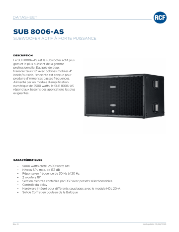 RCF SUB 8006-AS ACTIVE HIGH POWER SUBWOOFER spécification | Fixfr
