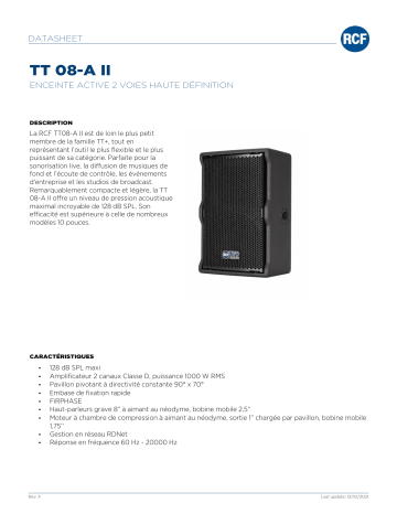 RCF TT 08-A II ACTIVE TWO-WAY HIGH DEFINITION SPEAKER spécification | Fixfr