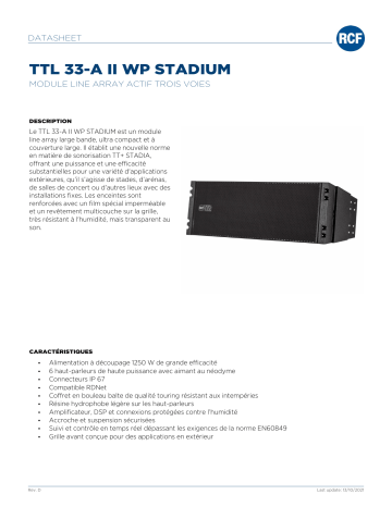 RCF TTL 33-A II WP STADIUM ACTIVE THREE-WAY LINE ARRAY MODULE spécification | Fixfr