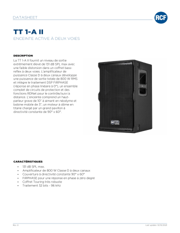 RCF TT 1-A II ACTIVE TWO-WAY SPEAKER spécification | Fixfr