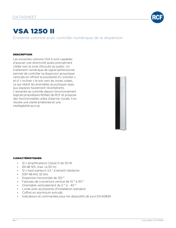 RCF VSA 1250 II DIGITALLY STEERABLE COLUMN SPEAKER spécification | Fixfr