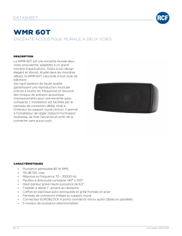 RCF WMR 60T TWO-WAY WALL-MOUNT MONITOR SPEAKER spécification | Fixfr