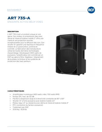 RCF ART 735-A ACTIVE TWO-WAY SPEAKER spécification | Fixfr