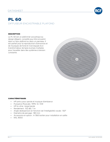 RCF PL 60 HIGH EFFICENCY CEILING SPEAKER spécification | Fixfr