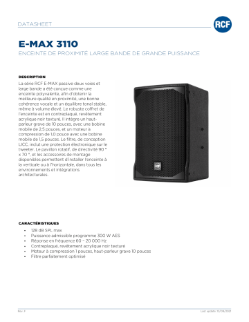 RCF E-MAX 3110 FULL RANGE HIGH POWER NEARFIELD SPEAKER spécification | Fixfr