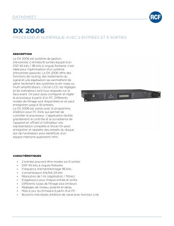 RCF DX 2006 2 INPUT, 6 OUTPUT DIGITAL PROCESSOR spécification | Fixfr