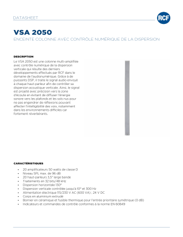 RCF VSA 2050 DIGITALLY STEERABLE SOUND COLUMN SPEAKER spécification | Fixfr