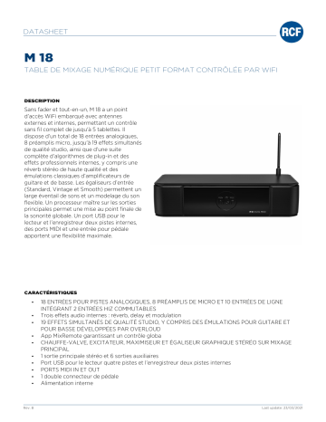 RCF M 18 SMALL-FORMAT WIFI-CONTROLLED DIGITAL MIXER spécification | Fixfr