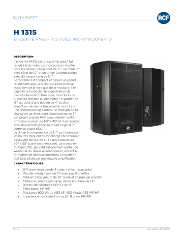 RCF H 1315 THREE-WAY PASSIVE SPEAKER spécification | Fixfr