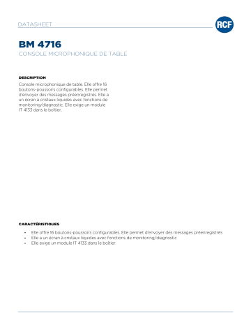 RCF BM 4716 DESKTOP PAGING MICROPHONE spécification | Fixfr