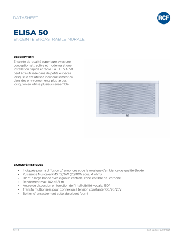 RCF ELISA 50 FLUSH-MOUNT WALL SPEAKER spécification | Fixfr