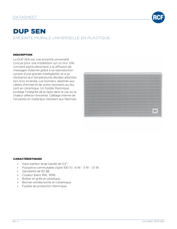 RCF DUP 5EN WALL MOUNT UNIVERSAL PLASTIC SPEAKER spécification | Fixfr