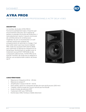 RCF AYRA PRO8 PROFESSIONAL ACTIVE TWO-WAY STUDIO MONITORS spécification | Fixfr