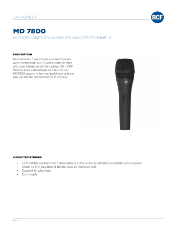 RCF MD 7800 PROFESSIONAL DYNAMIC MICROPHONES spécification | Fixfr