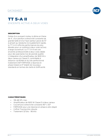 RCF TT 5-A II ACTIVE TWO-WAY SPEAKER spécification | Fixfr