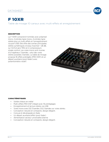 RCF F 10XR 10-channel mixing console spécification | Fixfr