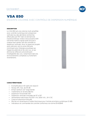 RCF VSA 850 DIGITALLY STEERABLE SOUND COLUMN SPEAKER spécification | Fixfr