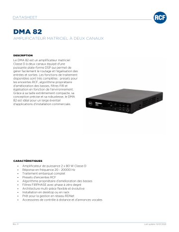 RCF DMA 82 TWO CHANNELS MATRIX AMPLIFIER spécification | Fixfr