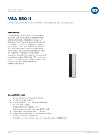 RCF VSA 850 II DIGITALLY STEERABLE COLUMN SPEAKER spécification | Fixfr