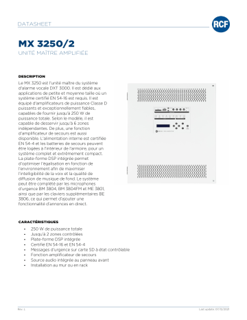 RCF MX 3250/2 AMPLIFIED MASTER UNIT spécification | Fixfr