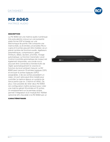 RCF MZ 8060 AUDIO MATRIX spécification | Fixfr