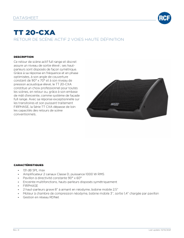 RCF TT 20-CXA ACTIVE TWO-WAY HIGH DEFINITION MONITOR spécification | Fixfr