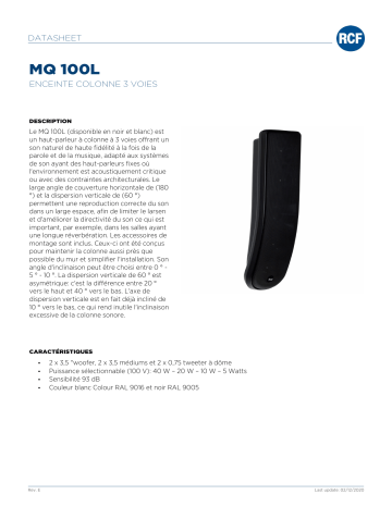 RCF MQ 100L THREE-WAY COLUMN LOUDSPEAKER spécification | Fixfr