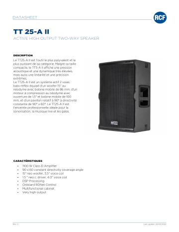 RCF TT 25-A II ACTIVE HIGH OUTPUT TWO-WAY SPEAKER spécification | Fixfr