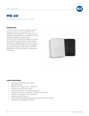 RCF MR 40 TWO-WAY PASSIVE SPEAKER spécification | Fixfr