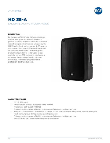 RCF HD 35-A ACTIVE TWO-WAY SPEAKER spécification | Fixfr