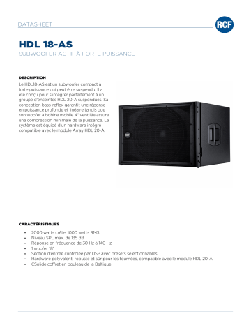 RCF HDL 18-AS ACTIVE FLYABLE HIGH POWER SUBWOOFER spécification | Fixfr