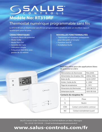 Salus RT310RF Thermostat d’ambiance numérique sans fil spécification | Fixfr