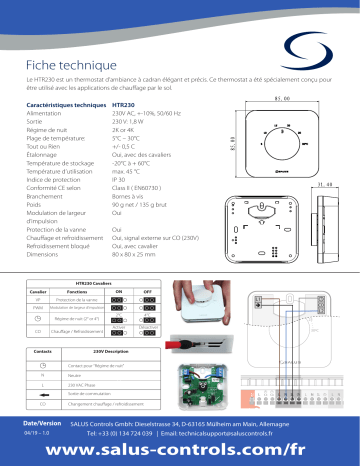 Salus HTR230 Thermostat à cadran spécification | Fixfr