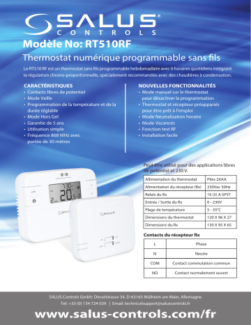 Salus RT510RF Thermostat numérique programmable sans fil spécification | Fixfr