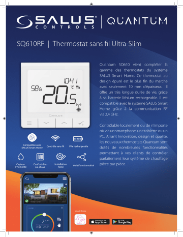 Salus SQ610RF Thermostat Quantum Zigbee programmable rechargeable spécification | Fixfr