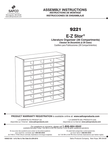 Safco 9221BLR E-Z Stor® Literature Organizer, 36 Letter Size Compartments Manuel utilisateur | Fixfr