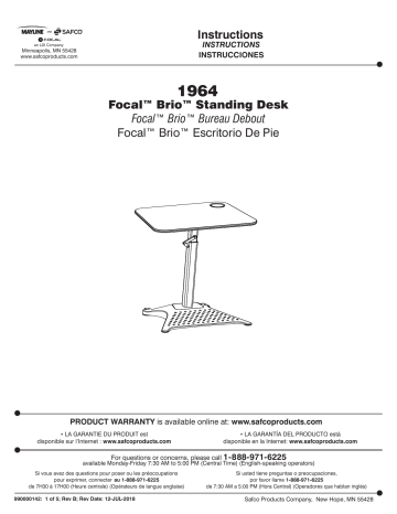 Safco 1964WH Brio™ Adjustable-Height Standing Desk Manuel utilisateur | Fixfr
