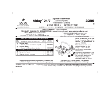 Safco 3399BL Adjustable Width Arm Kit (Set) Manuel utilisateur | Fixfr