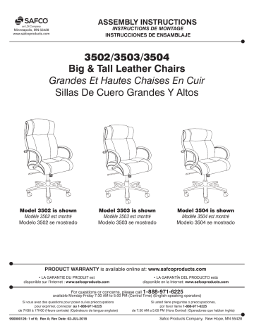 3504BL | Safco 3502BL Lineage™ Big & Tall High Back Task Chair, 500 lb. Weight Capacity Manuel utilisateur | Fixfr